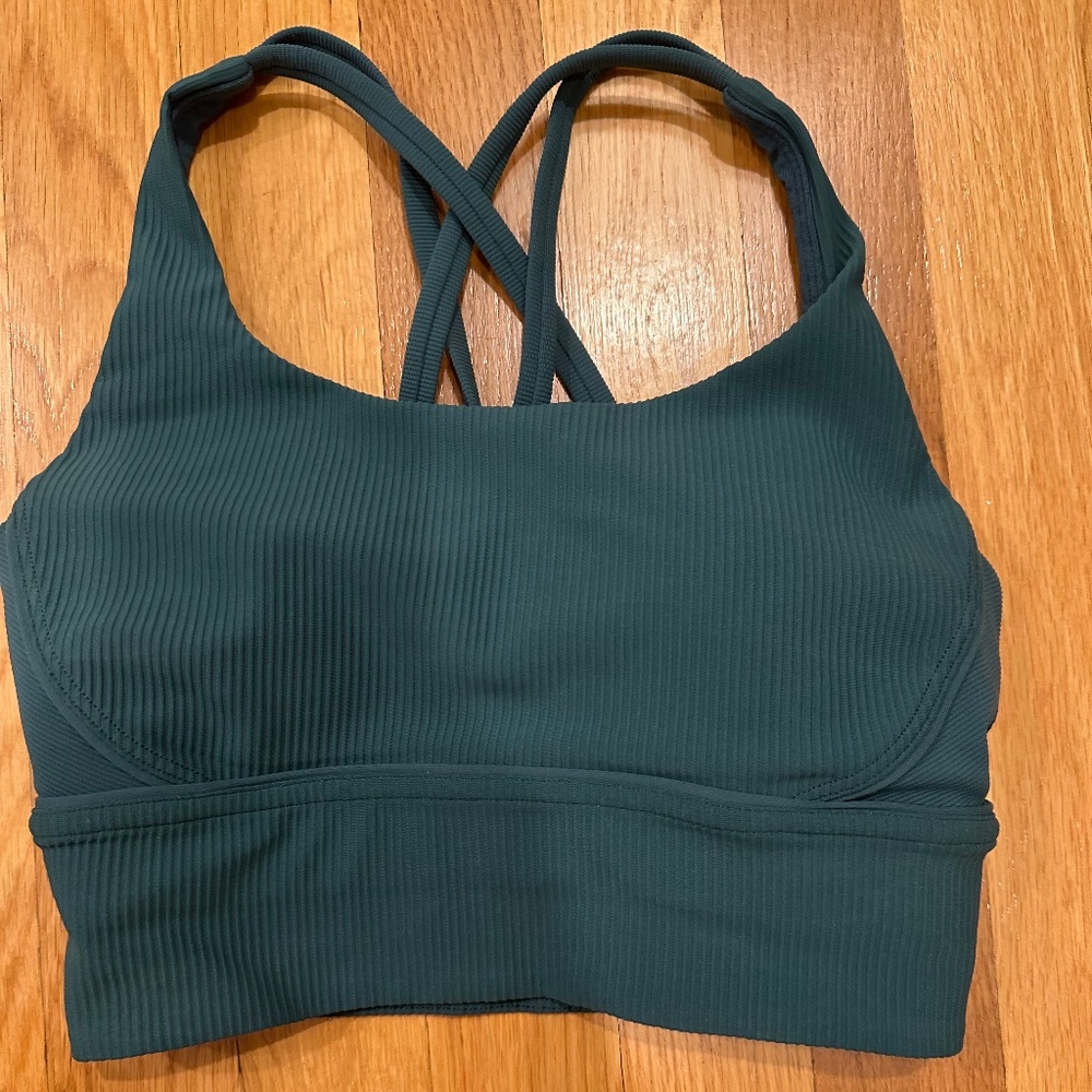 Lululemon “green jasper” ribbed energy bra size 4